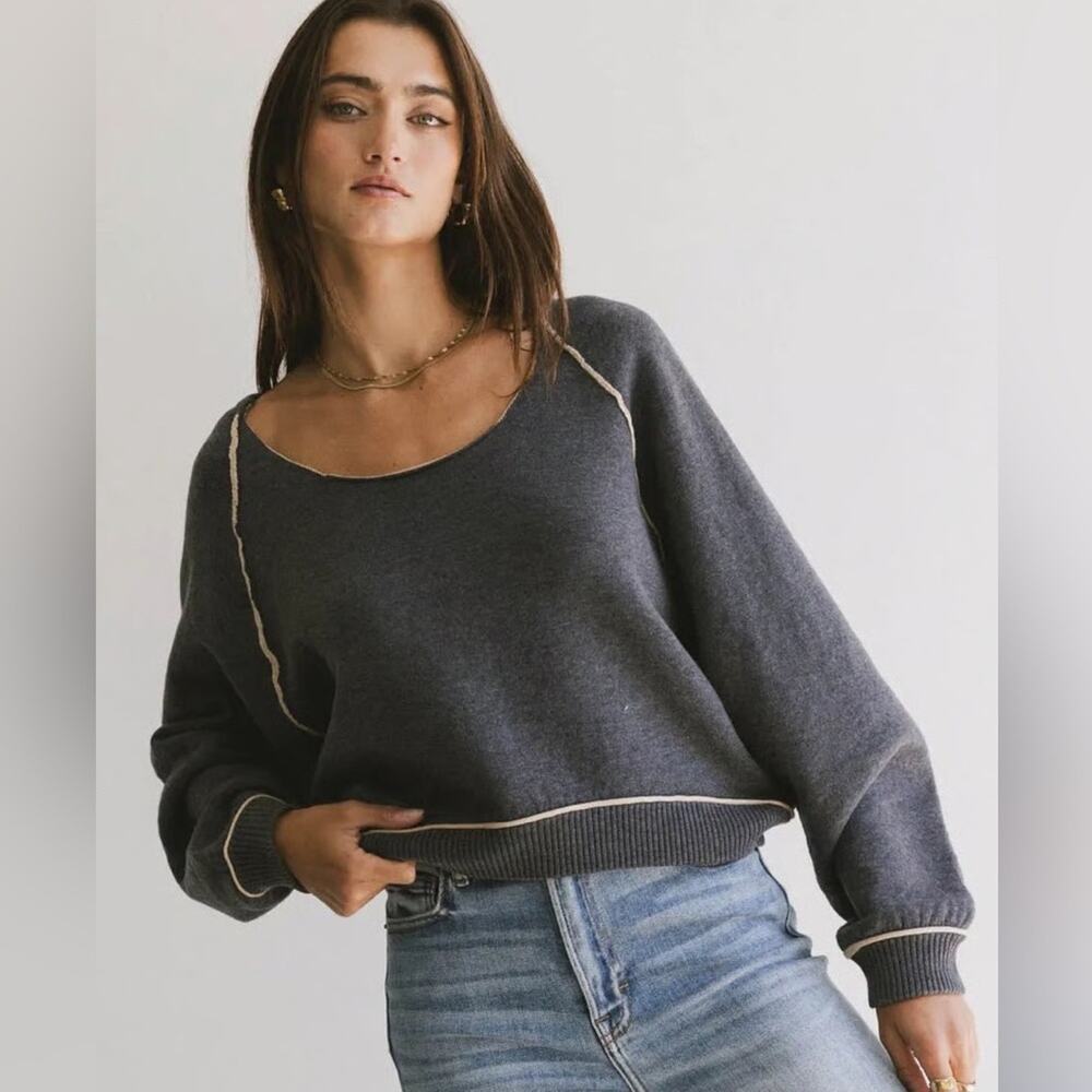 Free People We The Free Midnight Pullover Gray Combo Large New - Picture 1 of 13